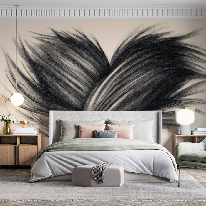 Sketchy Fur Heart Mural Wallpaper | Textured Black and White Art