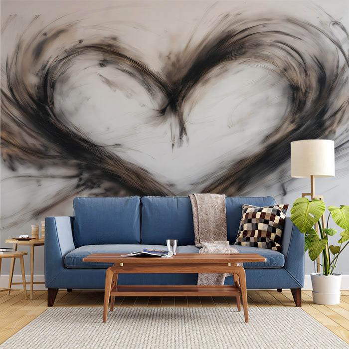 Expressive Charcoal Heart Mural Wallpaper | Abstract Grunge Art