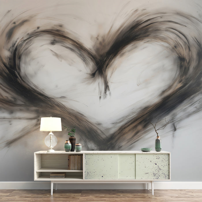 Expressive Charcoal Heart Mural Wallpaper | Abstract Grunge Art