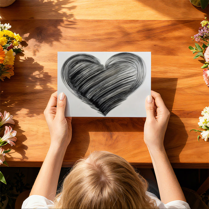 Striated Brushstroke Heart Mural Wallpaper | Textured Ink Art