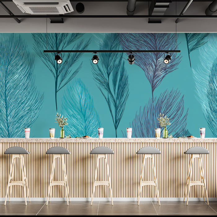 Turquoise Feather Texture Mural Wallpaper | Soft Blue Pattern
