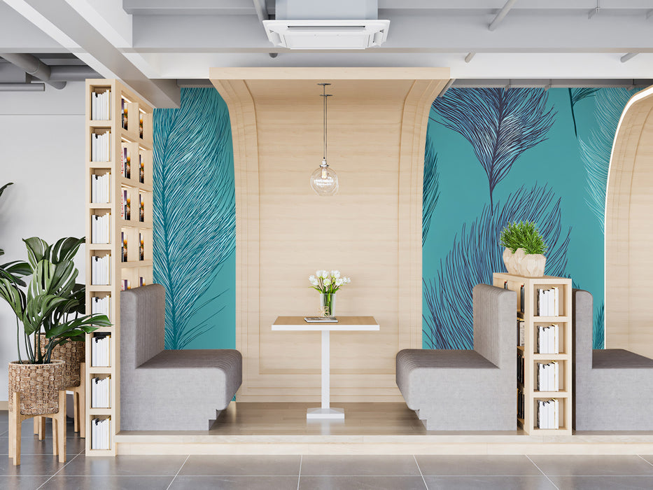 Turquoise Feather Texture Mural Wallpaper | Soft Blue Pattern