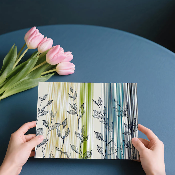 Modern Striped Botanical Mural Wallpaper | Linear Nature Art