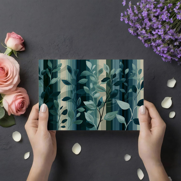 Geometric Nature Fusion Mural Wallpaper | Muted Striped Leaves