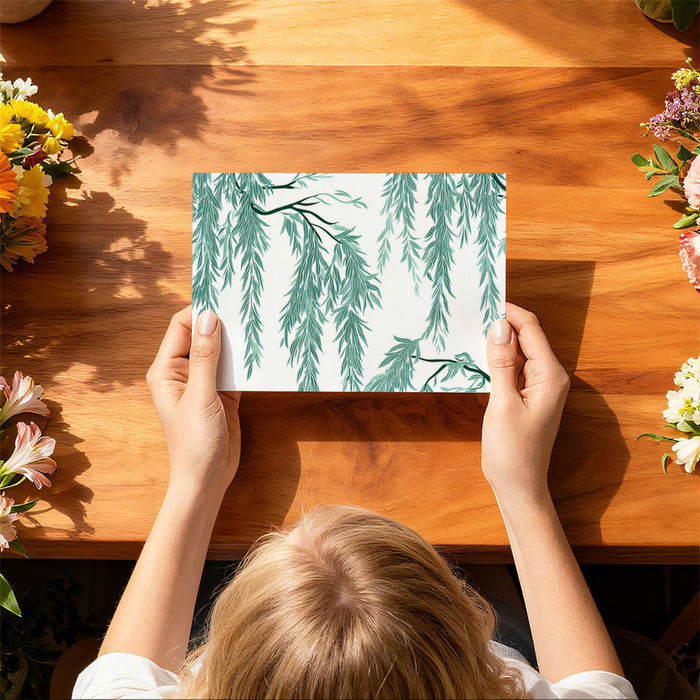 Cascading Willow Branches Mural Wallpaper | Green Botanical Art