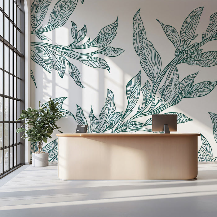 Flowing Green Vines Mural Wallpaper | Airy Botanical Sketch