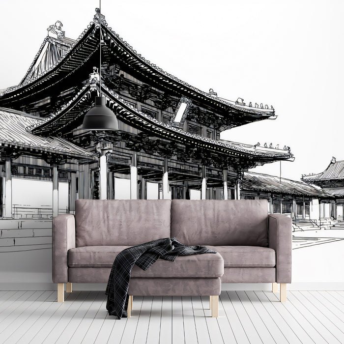 Grand Imperial Palace Mural Wallpaper | Detailed Architectural Sketch