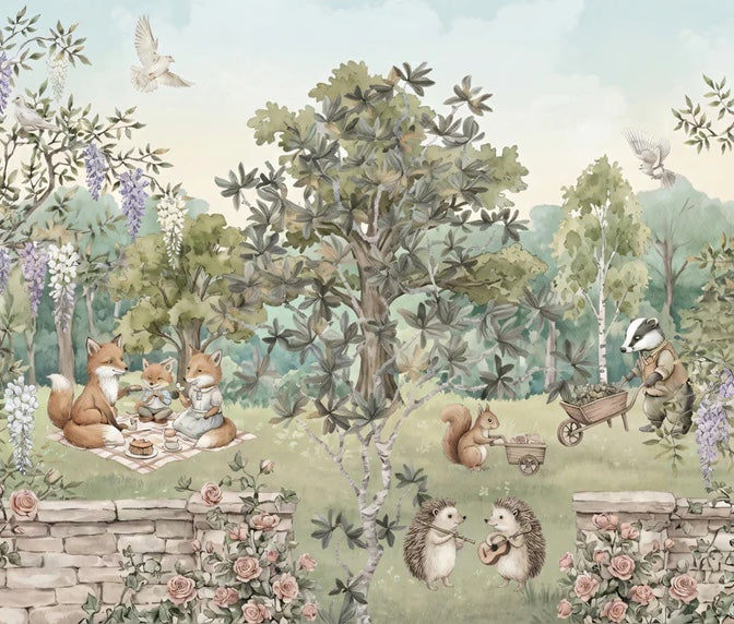Secret Garden Picnic Mural - Classic Storybook Woodland Scene
