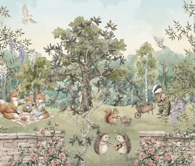 Secret Garden Picnic Mural - Classic Storybook Woodland Scene