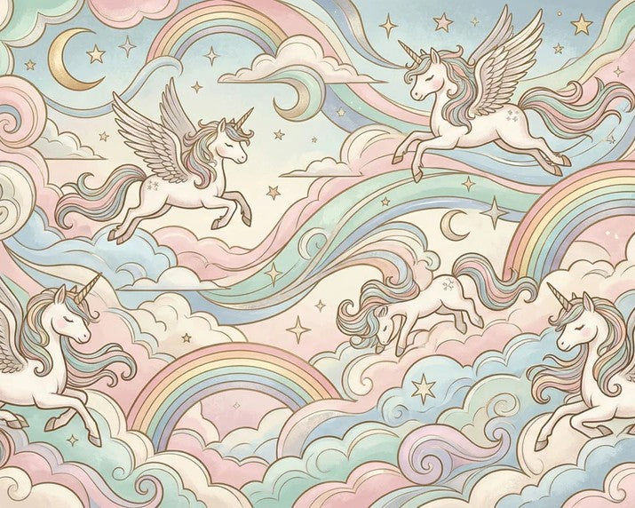 Pastel Dreamland Unicorns &amp; Rainbows Mural