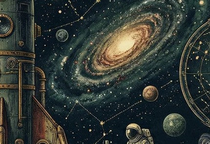 Pared de papel tapiz mural de exploración espacial vintage — Estilo cósmico retro