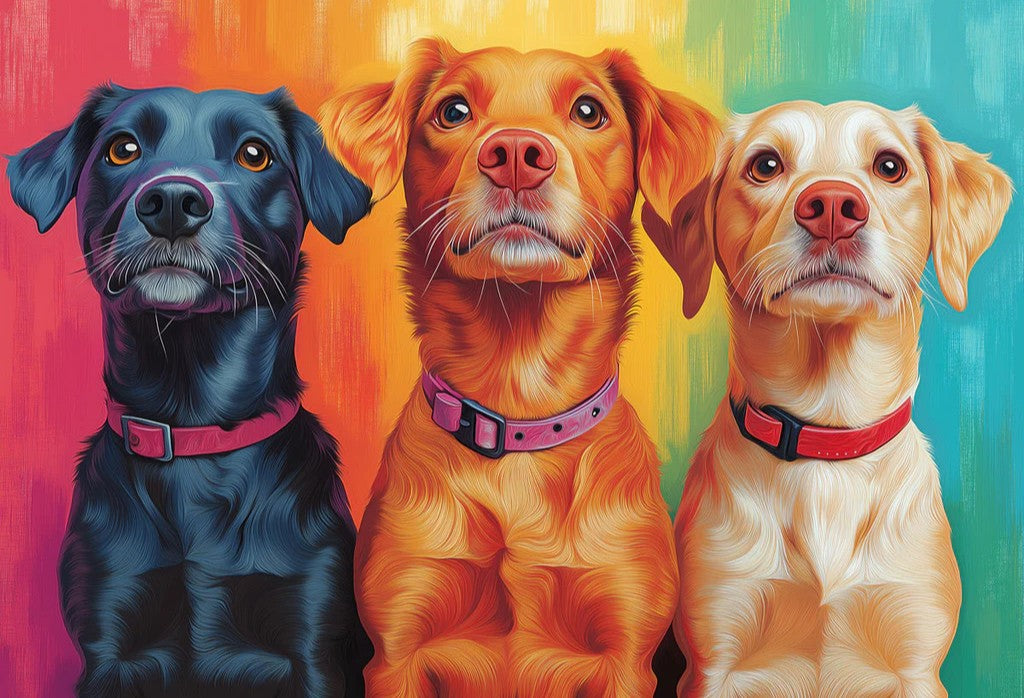 Colorful Dogs Mural Wallpaper | Multicolored - background with Three Canines