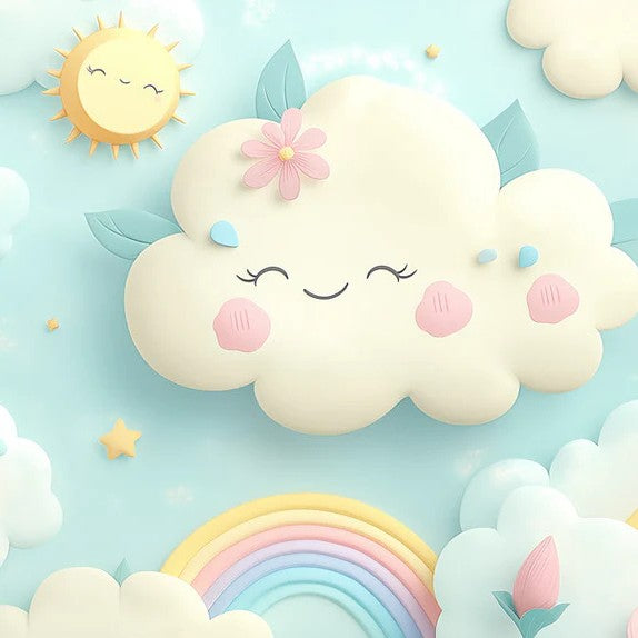 Papier peint mural joyeux avec nuages et arc-en-ciel